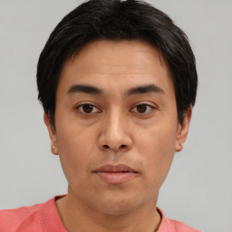 Neutral asian young-adult male with short  black hair and brown eyes