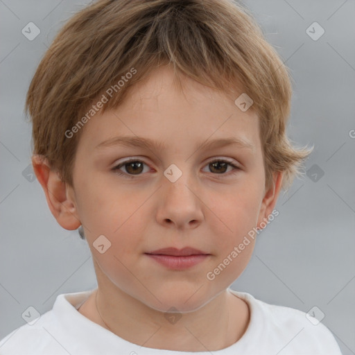 Neutral white child female with short  brown hair and brown eyes