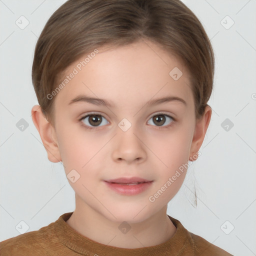 Neutral white child female with short  brown hair and brown eyes