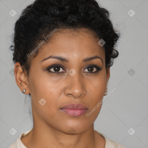 Neutral black young-adult female with short  brown hair and brown eyes