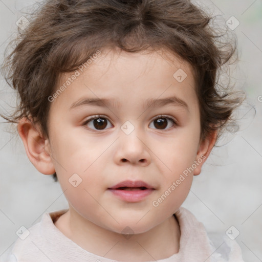 Neutral white child female with short  brown hair and brown eyes