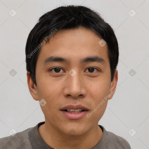 Neutral asian young-adult male with short  black hair and brown eyes