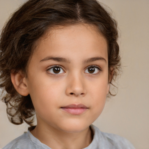 Neutral white child female with medium  brown hair and brown eyes