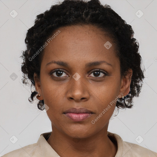 Neutral black young-adult female with short  black hair and brown eyes