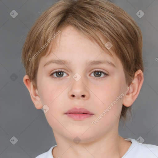 Neutral white child female with short  brown hair and brown eyes