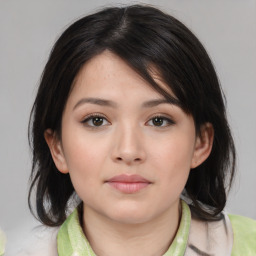 Neutral asian young-adult female with medium  brown hair and brown eyes