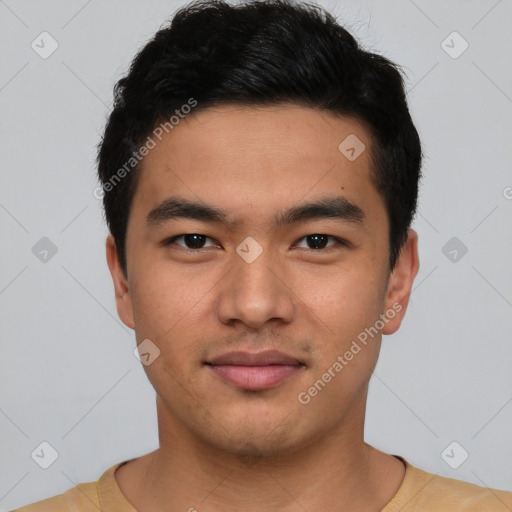 Neutral asian young-adult male with short  black hair and brown eyes