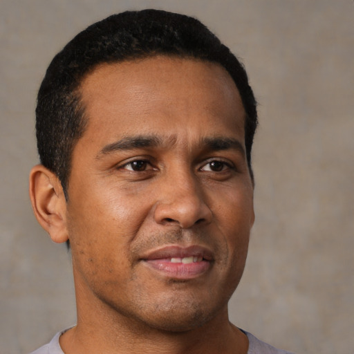Neutral latino young-adult male with short  brown hair and brown eyes