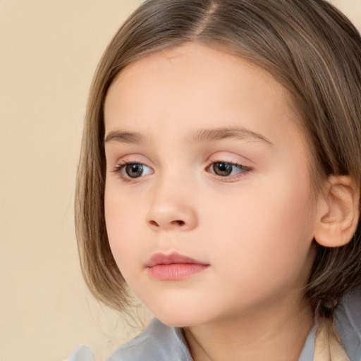 Neutral white child female with medium  brown hair and brown eyes