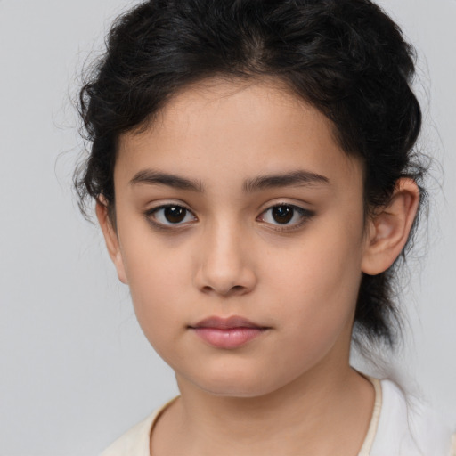 Neutral white child female with medium  brown hair and brown eyes