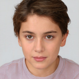 Neutral white young-adult female with short  brown hair and brown eyes