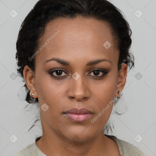 Neutral black young-adult female with short  brown hair and brown eyes