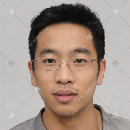 Neutral asian young-adult male with short  black hair and brown eyes