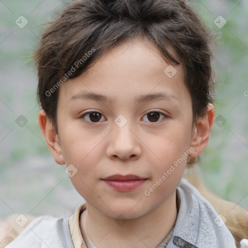 Neutral white child female with short  brown hair and brown eyes