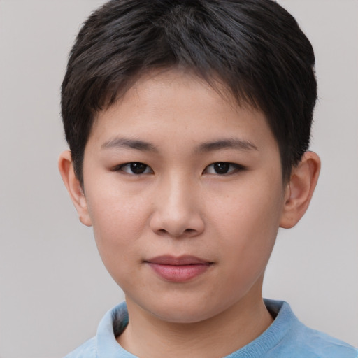 Neutral asian child female with short  brown hair and brown eyes