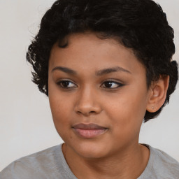 Neutral black young-adult female with short  black hair and brown eyes