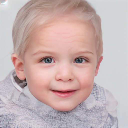 Joyful white child female with short  brown hair and blue eyes