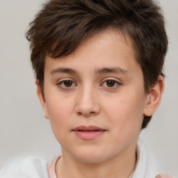 Neutral white young-adult female with short  brown hair and brown eyes