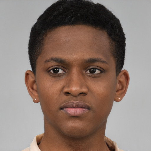 Neutral black young-adult male with short  brown hair and brown eyes