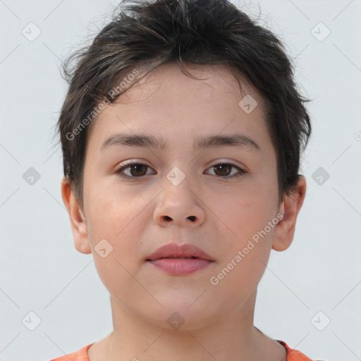 Neutral white child female with short  brown hair and brown eyes