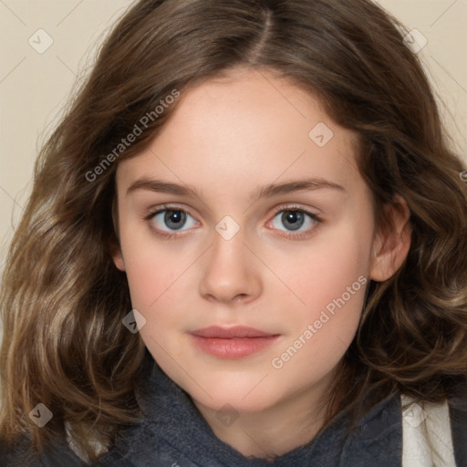 Neutral white child female with medium  brown hair and brown eyes