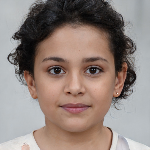 Neutral white child female with medium  brown hair and brown eyes