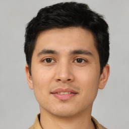 Neutral asian young-adult male with short  brown hair and brown eyes