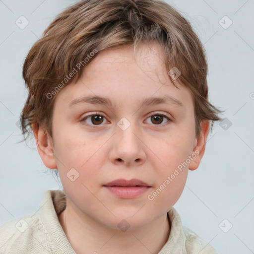 Neutral white child female with short  brown hair and brown eyes