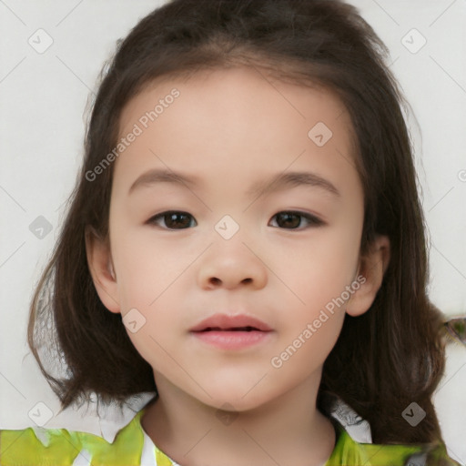 Neutral white child female with medium  brown hair and brown eyes