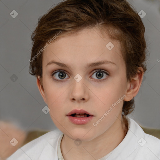 Neutral white child female with short  brown hair and brown eyes