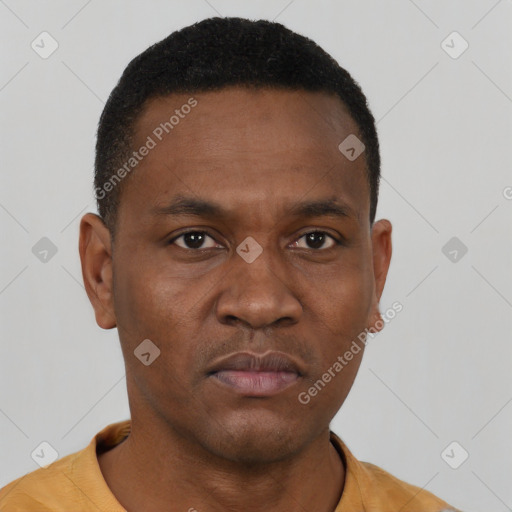 Neutral black young-adult male with short  brown hair and brown eyes