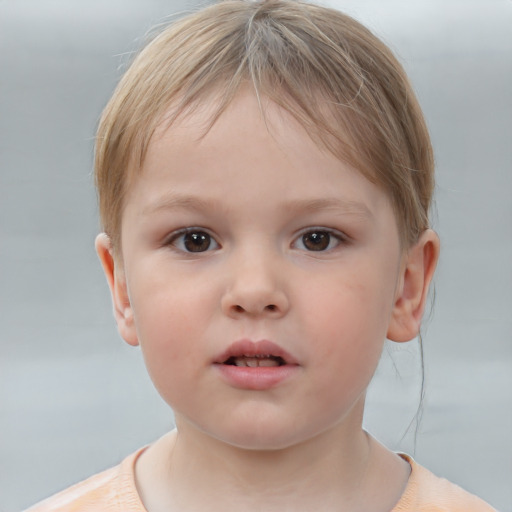 Neutral white child female with short  brown hair and brown eyes