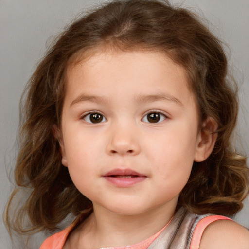 Neutral white child female with medium  brown hair and brown eyes