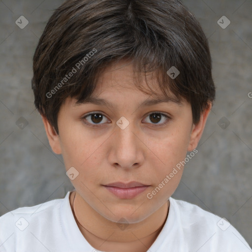 Neutral white young-adult female with short  brown hair and brown eyes