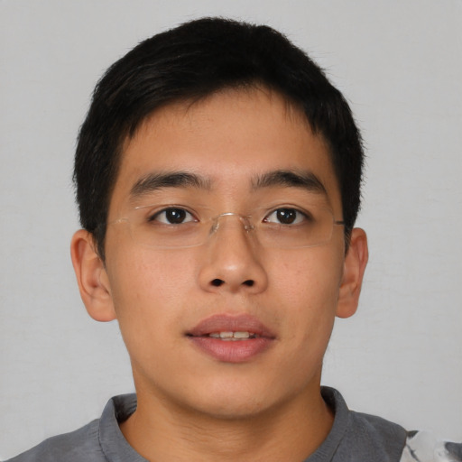 Neutral asian young-adult male with short  brown hair and brown eyes