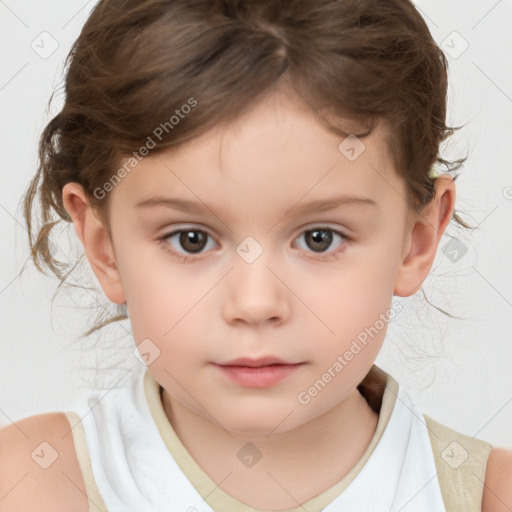 Neutral white child female with medium  brown hair and brown eyes