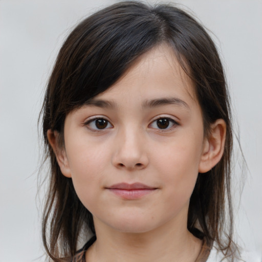 Neutral white child female with medium  brown hair and brown eyes