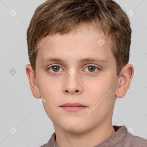 Neutral white child male with short  brown hair and brown eyes