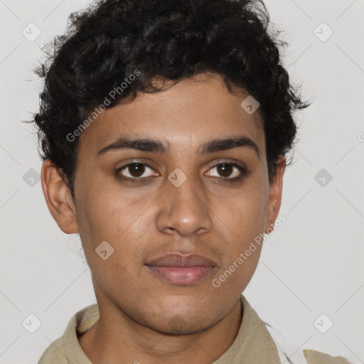 Neutral latino young-adult male with short  brown hair and brown eyes