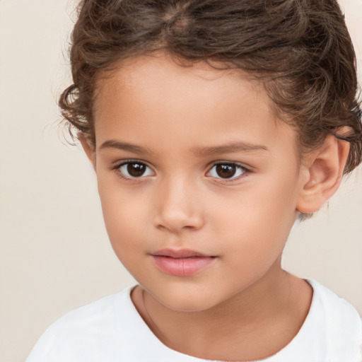 Neutral white child female with short  brown hair and brown eyes