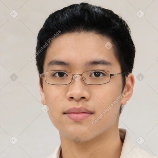 Neutral asian young-adult male with short  black hair and brown eyes