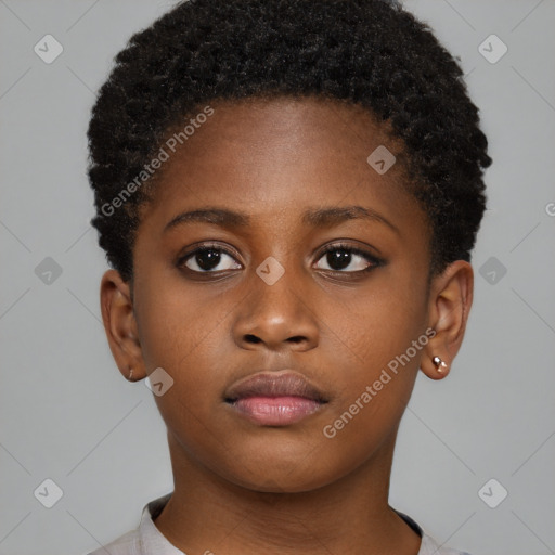 Neutral black young-adult female with short  brown hair and brown eyes