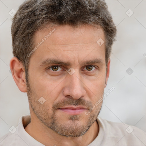 Neutral white adult male with short  brown hair and brown eyes