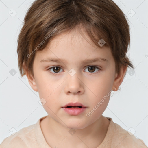 Neutral white child female with short  brown hair and brown eyes