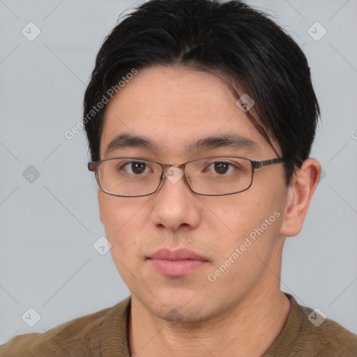 Neutral asian young-adult male with short  brown hair and brown eyes