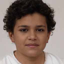 Joyful white child female with short  brown hair and brown eyes