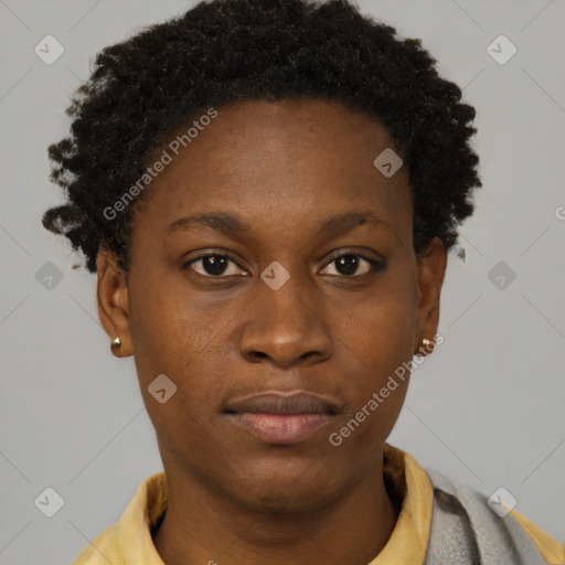 Neutral black young-adult female with short  brown hair and brown eyes