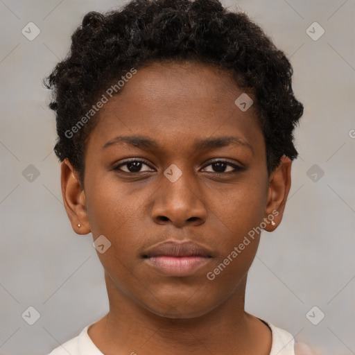 Neutral black young-adult female with short  brown hair and brown eyes