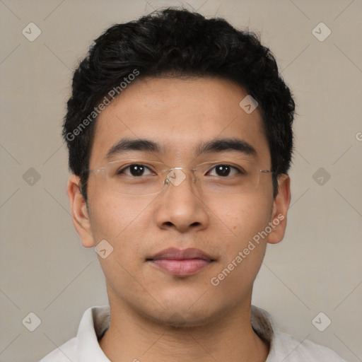 Neutral asian young-adult male with short  black hair and brown eyes