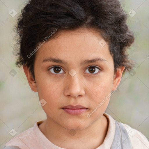 Neutral white child female with short  brown hair and brown eyes